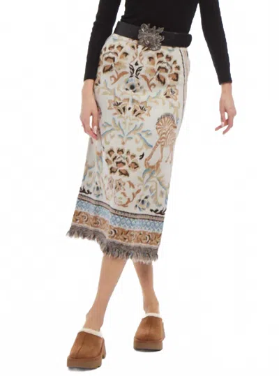 Patty Kim Camille Knit Fringe Skirt In Ecru Jacquard In Multi