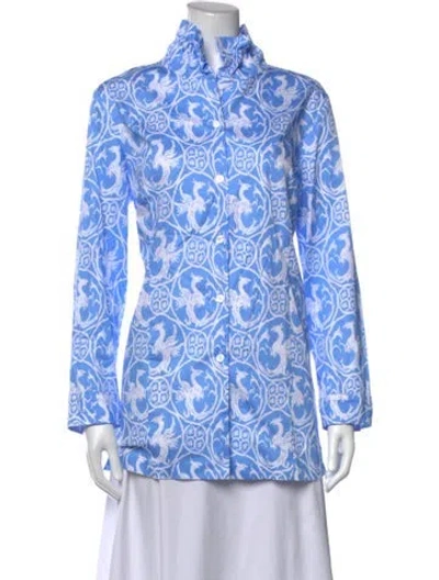 Pre-owned Patty Kim Printed Long Sleeve Button-up Top In Blue