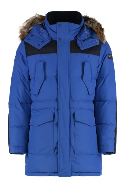 Paul&amp;shark Long Hooded Down Jacket In Blue
