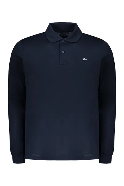 Paul&amp;shark Long Sleeve Cotton Polo Shirt In Blue