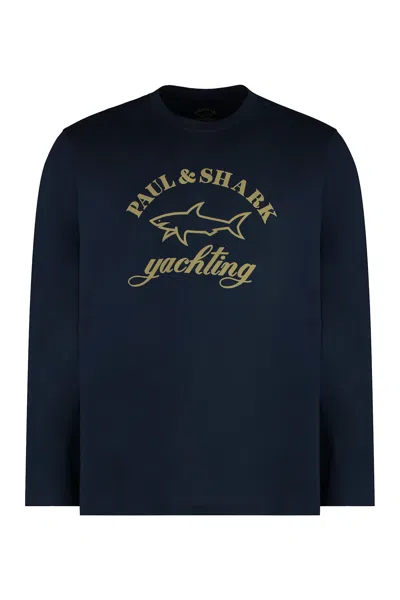 Paul&amp;shark Long Sleeve Cotton T-shirt In Blue