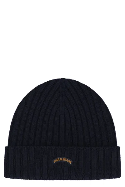 Paul&amp;shark Ribbed Knit Beanie In Black