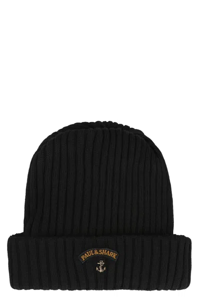 Paul&amp;shark Ribbed Wool Beanie In Black