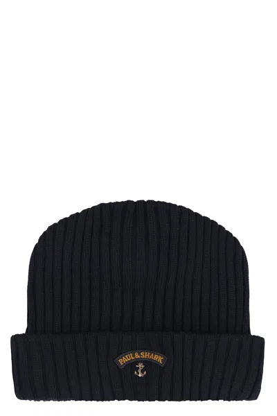 Paul&amp;shark Ribbed Wool Beanie In Black