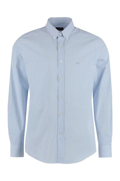 Paul & Shark Cotton Shirt With Buttoned Cuffs And Collar In Blue