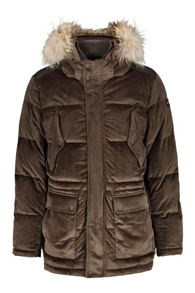 Paul&amp;shark Zip And Snap Button Fastening Down Jacket In Khaki