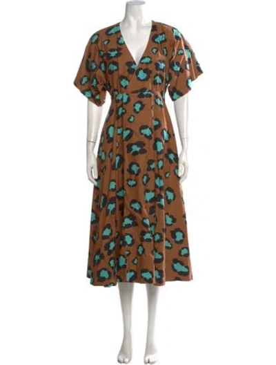 Pre-owned Paul & Joe Animal Print Midi Length Dress In Brown