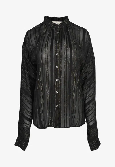 Paul & Joe Long-sleeved Lurex Sheer Shirt In Black