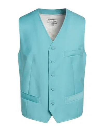Paul & Joe Man Tailored Vest Turquoise Size 40 Virgin Wool In Blue
