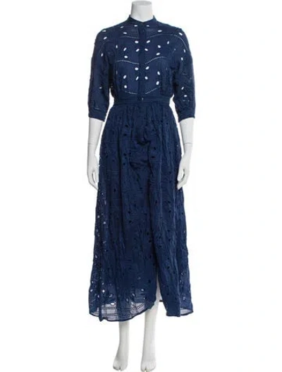 Pre-owned Paul & Joe Mock Neck Long Dress In Blue