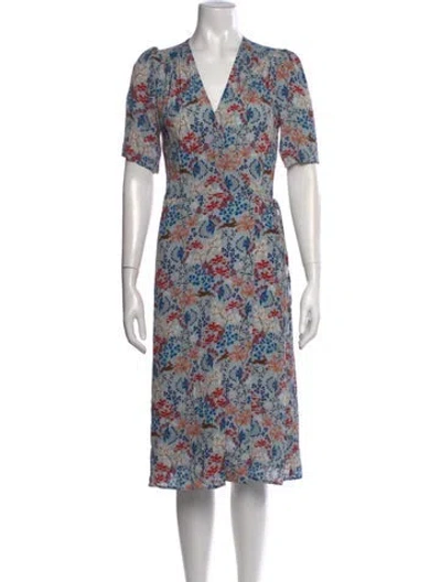 Pre-owned Paul & Joe Sister Floral Print Midi Length Dress In Blue