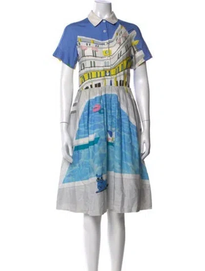 Pre-owned Paul & Joe Sister Graphic Print Midi Length Dress In Blue