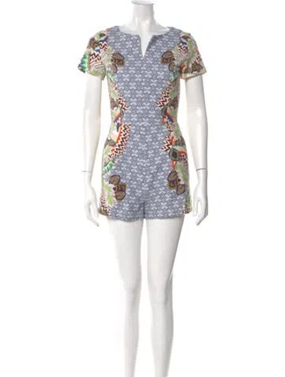 Pre-owned Paul & Joe Sister Printed V-neck Romper In White
