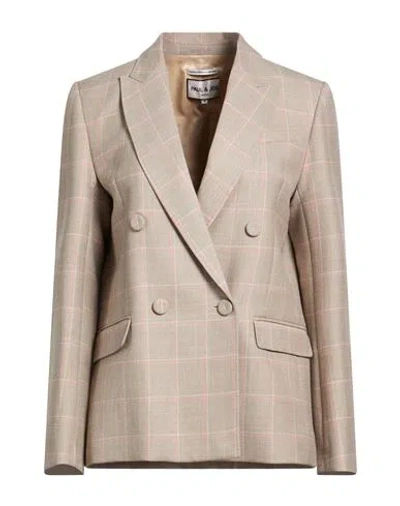 Paul & Joe Woman Blazer Beige Size 10 Virgin Wool, Silk, Linen In Neutral