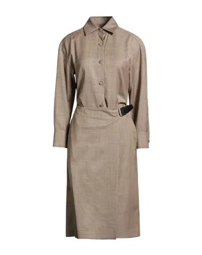 Paul & Joe Woman Midi Dress Taupe Size 12 Virgin Wool, Elastane In Brown