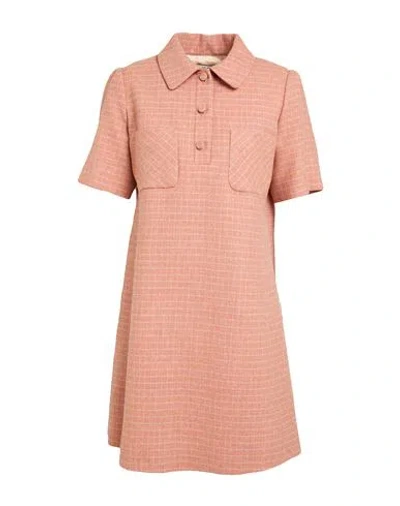 Paul & Joe Woman Mini Dress Salmon Pink Size 8 Virgin Wool, Polyamide
