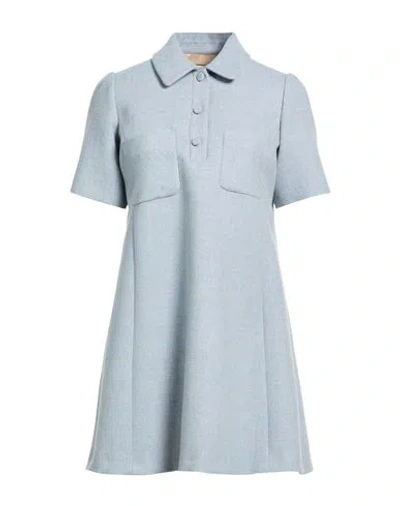 Paul & Joe Woman Mini Dress Sky Blue Size 6 Virgin Wool, Polyamide