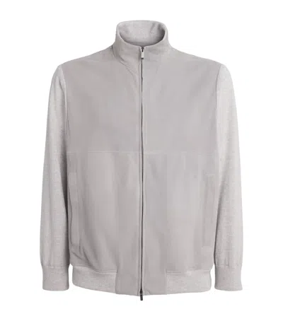 Paul & Shark Aqua Suede Bomber Jacket In Gray