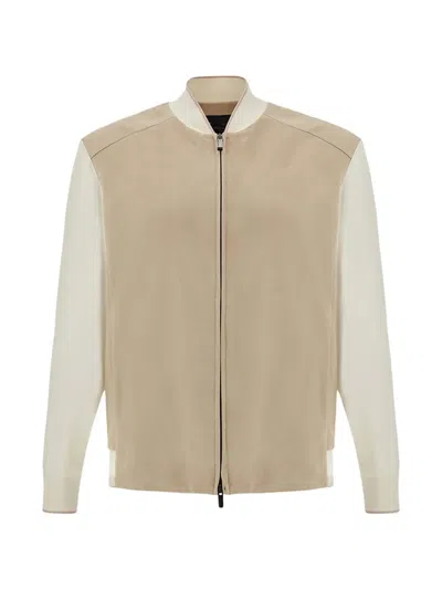 Paul & Shark Bomber Hybrid In Maglia Di Cotone E Seta E Suede Aqualeather In Brown