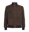Paul & Shark Aqualeather Suede Bomber Jacket In Brown