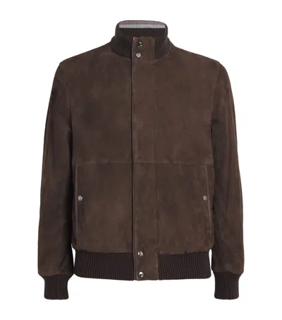 Paul & Shark Aqualeather Suede Bomber Jacket In Brown