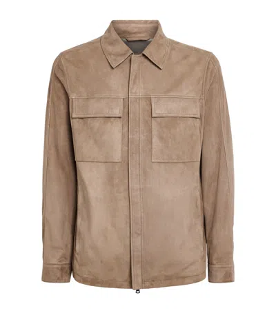 Paul & Shark Aqualeather Suede Jacket In Nude