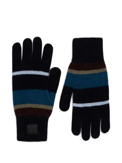Paul & Shark Artist Stripe Ribbed-cuff Gloves In Black