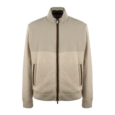 Paul & Shark Beige Virgin Wool And Cashmere Blend Jacket With Leather Inserts In Brown
