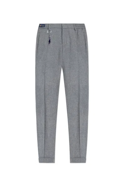 Paul & Shark Drawstring Shark-detail Trousers In Gray
