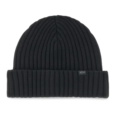 Paul & Shark Soft Cool Touch Wool Beanie In Black