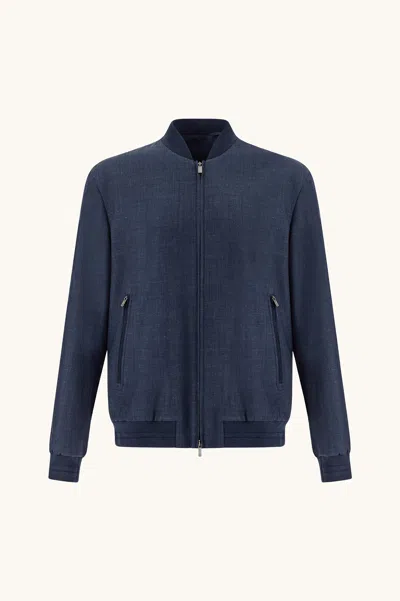 Paul & Shark Wool-silk-linen-blend Bomber Jacket In Blue