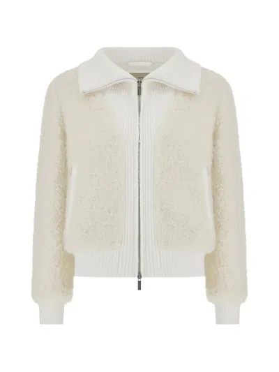 Paul & Shark Bouclé-knit Panelled Bomber Jacket In White