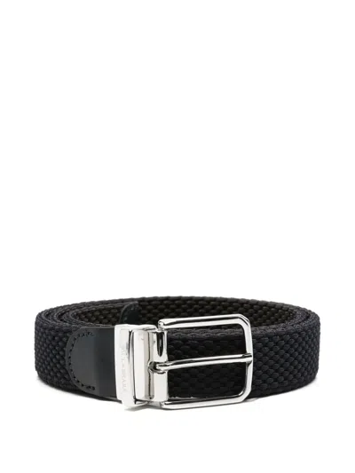 Paul & Shark Braided Leather-trim Belt In Black