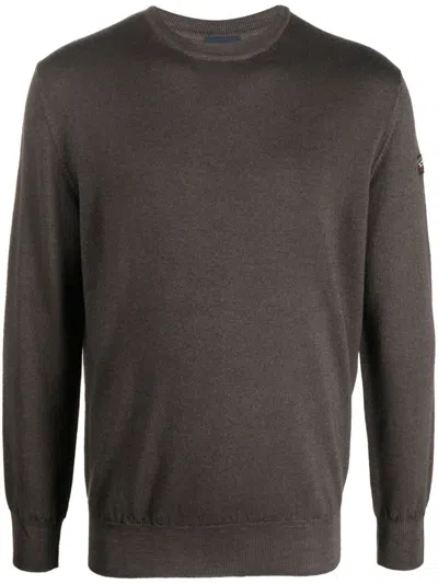 Paul & Shark Merino Extrafine Wool Crewneck Sweater In Brown
