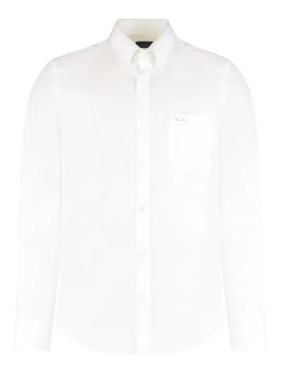 Paul & Shark Button-down Embroidered Shirt In White