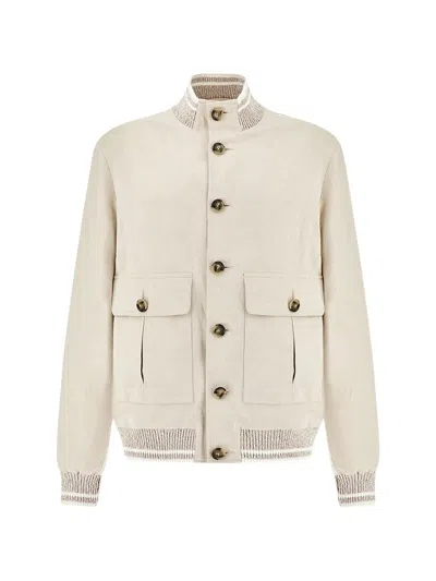 Paul & Shark Buttoned Bomber Jacket In Neutral