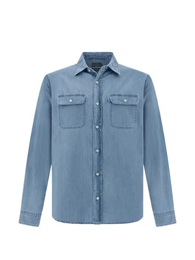 Paul & Shark Overshirt X-soft In Denim Giza Cotton In Blue