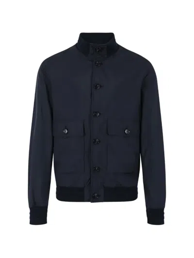 Paul & Shark Button-up Bomber Jacket In Blue