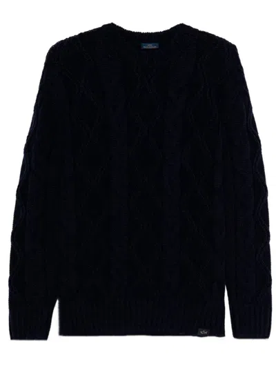 Paul & Shark Cable Knit Crewneck Wool Sweater Clothing In Black