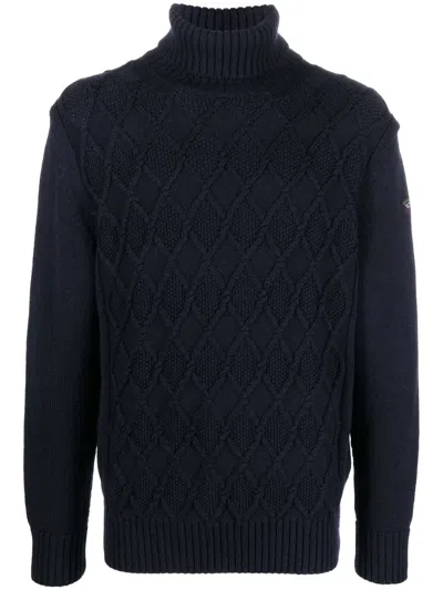 Paul & Shark Cable-knit Roll-neck Jumper In Blue