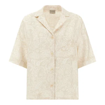 Paul & Shark Linen Shirt With Shark Paisley Print In Neutral