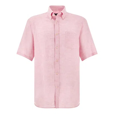 Paul & Shark Soffio Linen Shirt With Short Sleeves In Pink