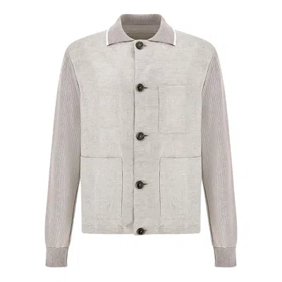 Paul & Shark Cardigan Hyrbid In Cotone Piuma E Lino In Gray