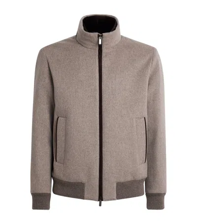 Paul & Shark Cashmere Padded Bomber Jacket In Brown