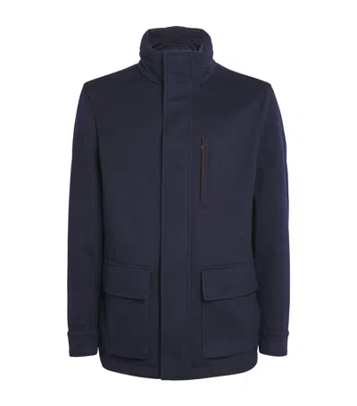 Paul & Shark Maestro Hooded Cashmere Coat In Animal Print