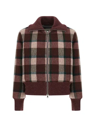 Paul & Shark Check-pattern Bomber Jacket In Brown