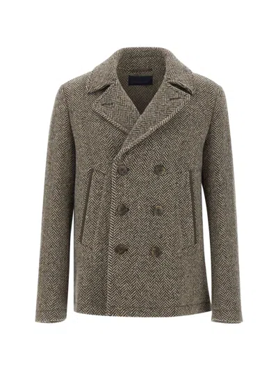 Paul & Shark Chevron Double-breasted Jacket In Animal Print