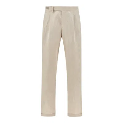 Paul & Shark Chino Trousers In Linen And Cotton With Pleats In White