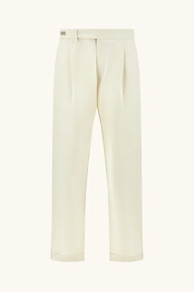 Paul & Shark Chino Trousers In Linen And Cotton With Pleats In White