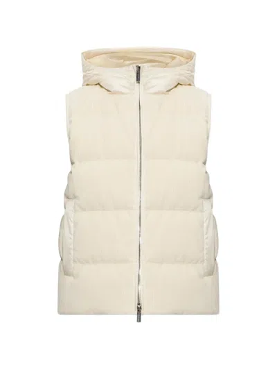 Paul & Shark Corduroy-effect Hooded Gilet In Neutral